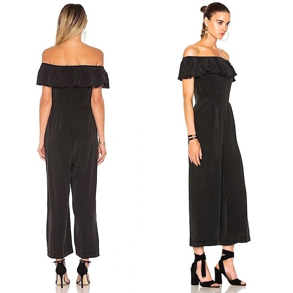 NWT L’AGENCE 70s Washed Silk Ruffled Off Shoulder Cropped Wide Leg Jumpsuit XS - Picture 4 of 6